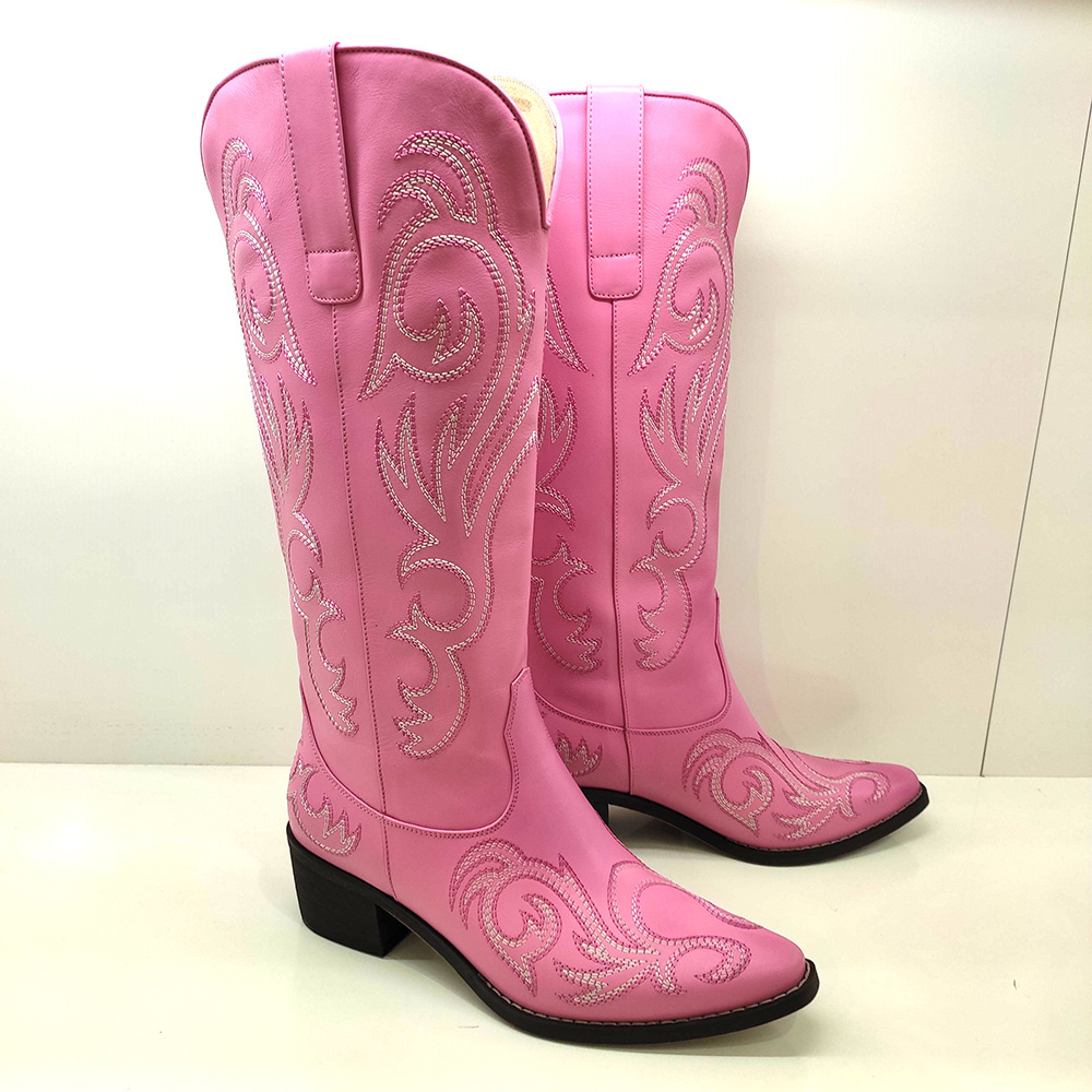 Women's Classic Pointed Toe Embroidered Western Rodeo Cowboy Cowgirl Boots Pink Trendy Womens Boots