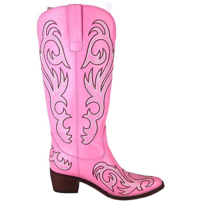 Women's Classic Pointed Toe Embroidered Western Rodeo Cowboy Cowgirl Boots Pink Trendy Womens Boots