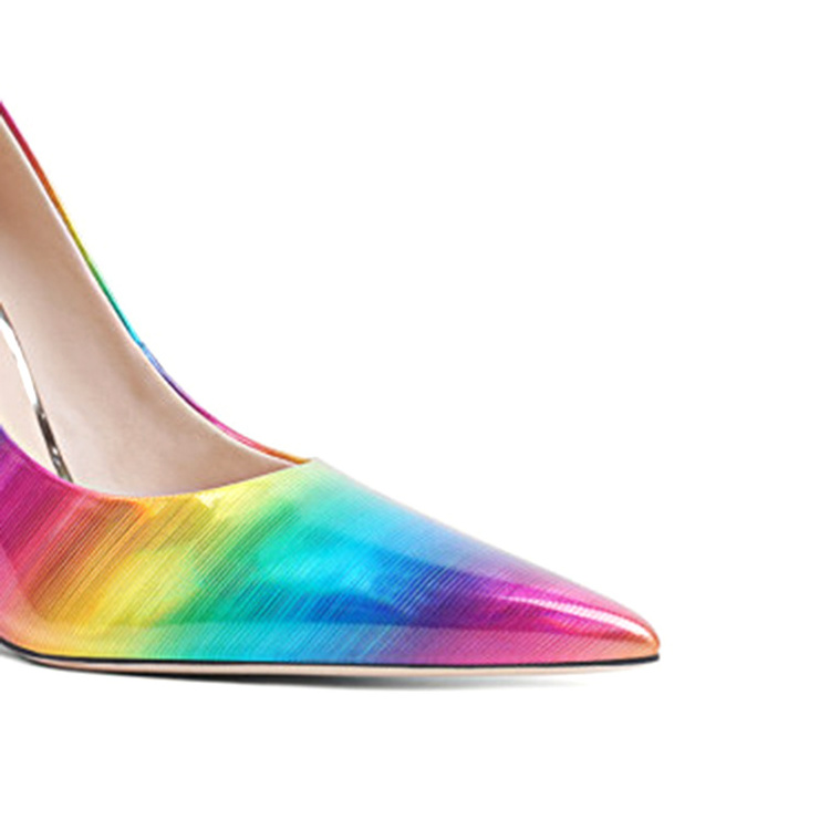 New product high heel stiletto Heels party custom rainbow shiny leather heels sexy bride wedding shoes