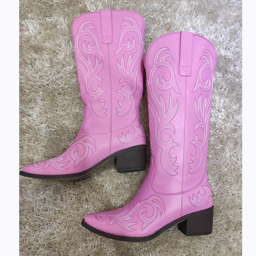 Women's Classic Pointed Toe Embroidered Western Rodeo Cowboy Cowgirl Boots Pink Trendy Womens Boots