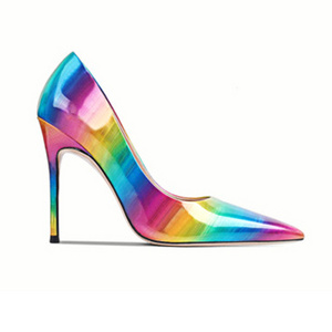 New product high heel stiletto Heels party custom rainbow shiny leather heels sexy bride wedding shoes