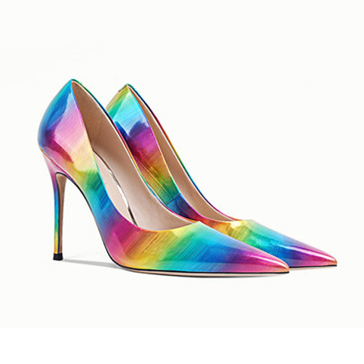 New product high heel stiletto Heels party custom rainbow shiny leather heels sexy bride wedding shoes