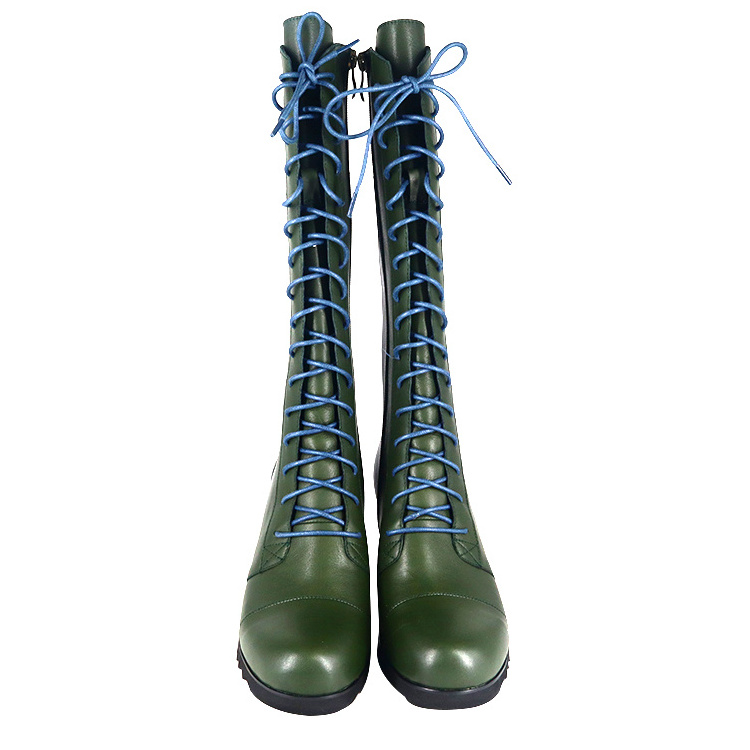 Wedge Boots Women Designer Winter Shoes Boot High Heel Wedge Green Lace up Lady Mid Calf Boots