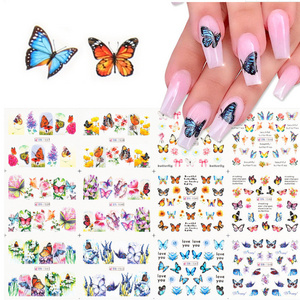 Art Manicure Stickers Blue Black Decals Spring Theme Flowers Nail Decoration Manicure Holographic Butterflies Nails Sticker