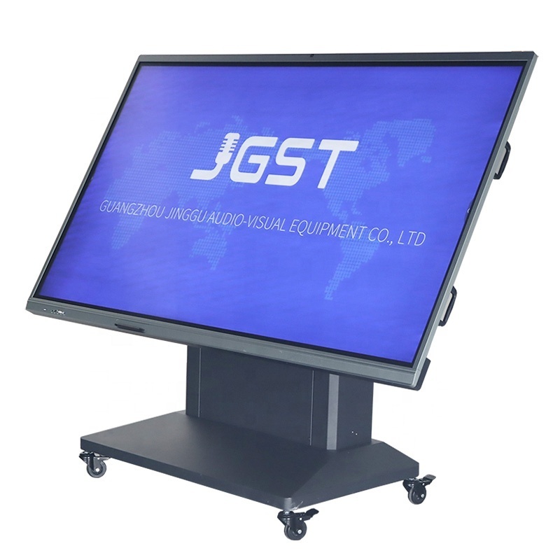 JGST customized height angle adjustable mobile tv lift cart with wheels motorized flip down movable TV floor Stand mount