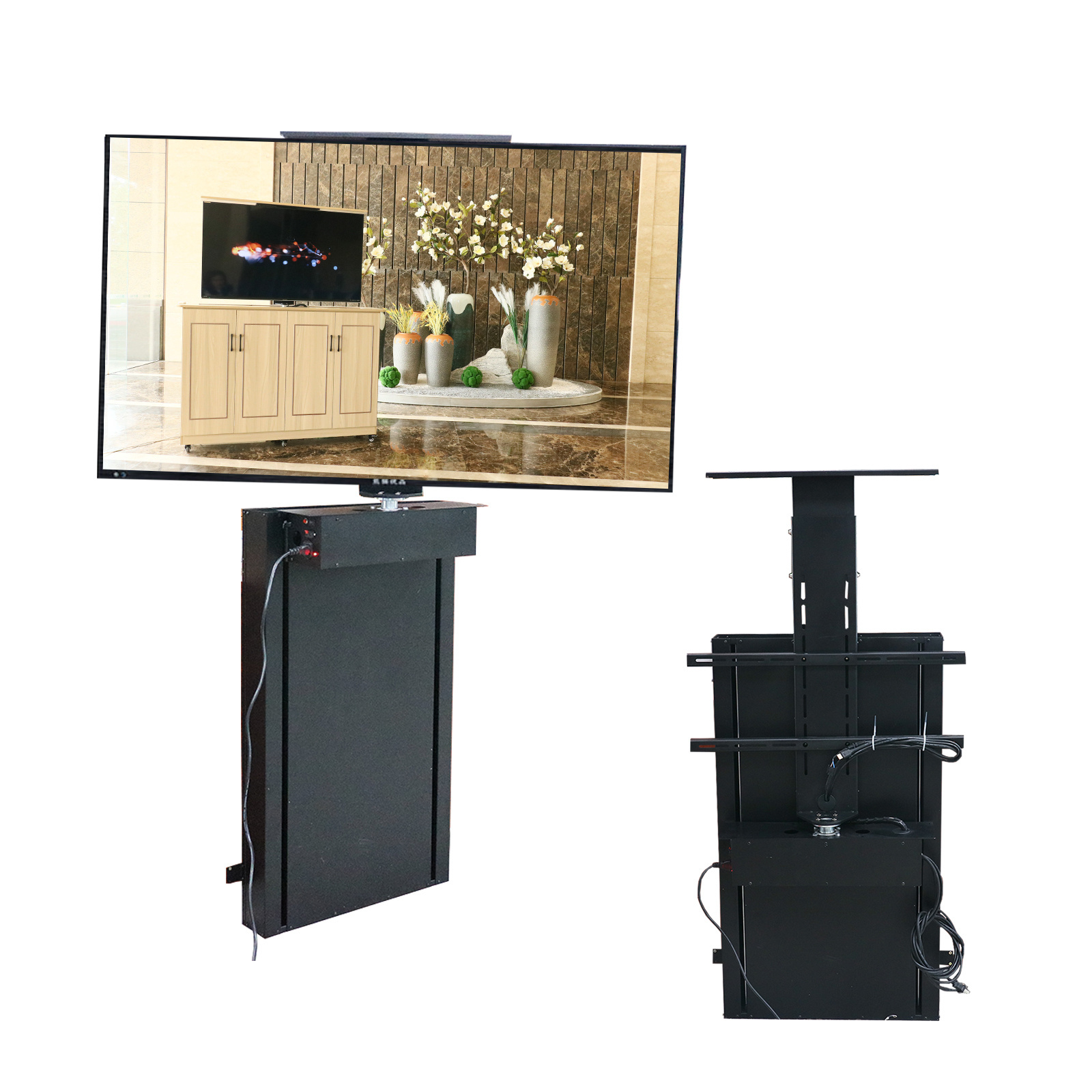 2022 Hidden Motorized Swivel Bracket Electric drop down retractable TV Stand Motorized TV Lift moount with Remote Control