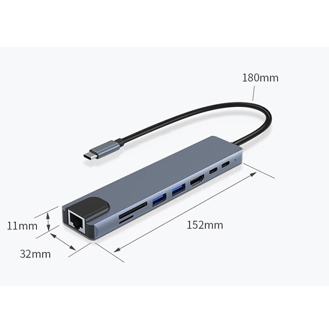 8in1 USB C Hub for HDMI 2 USB 3.0 SD TF LAN 2 PD Docking Station for Mobile Phones Laptops Tablets Ethernet Interface in Stock!