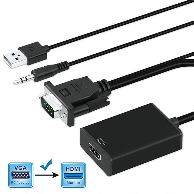 1080P VGA To HDMI Cable Converter Adapter With Audio Power USB Cable In Audio&Video Cables VGA input HDMI output