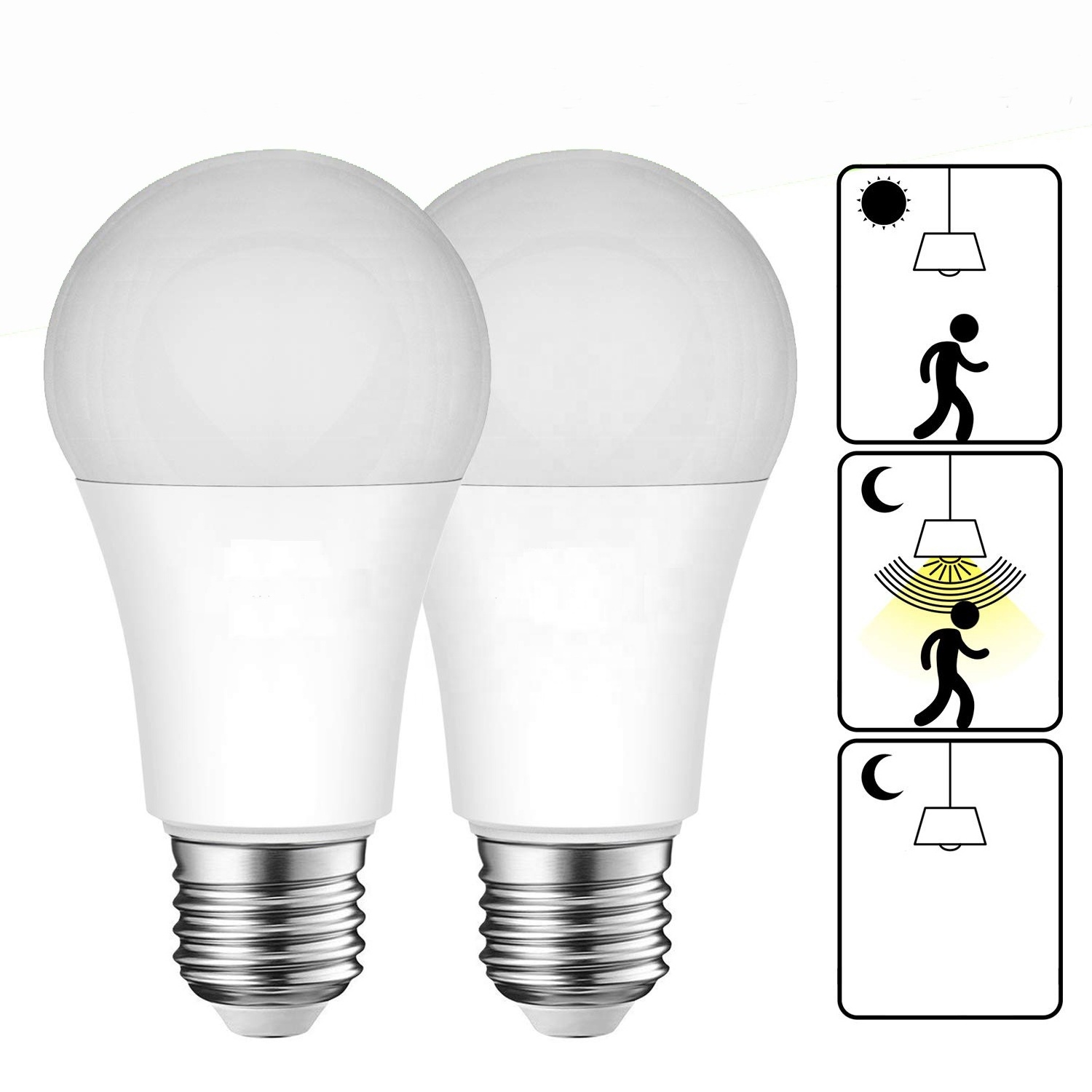 Radar Motion Detector Light 100 Watt Equivalent E26 Base A19 8W Motion Sensor Light Bulbs Dusk to Dawn LED Light Bulbs