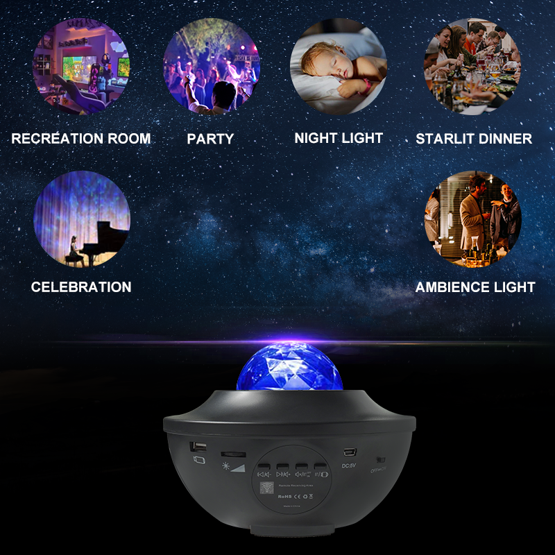 2022 New Smart Rotatable Star Night Lights for Kids Sky Laser Cove Lamp 360 LED Aurora Music Projector Light