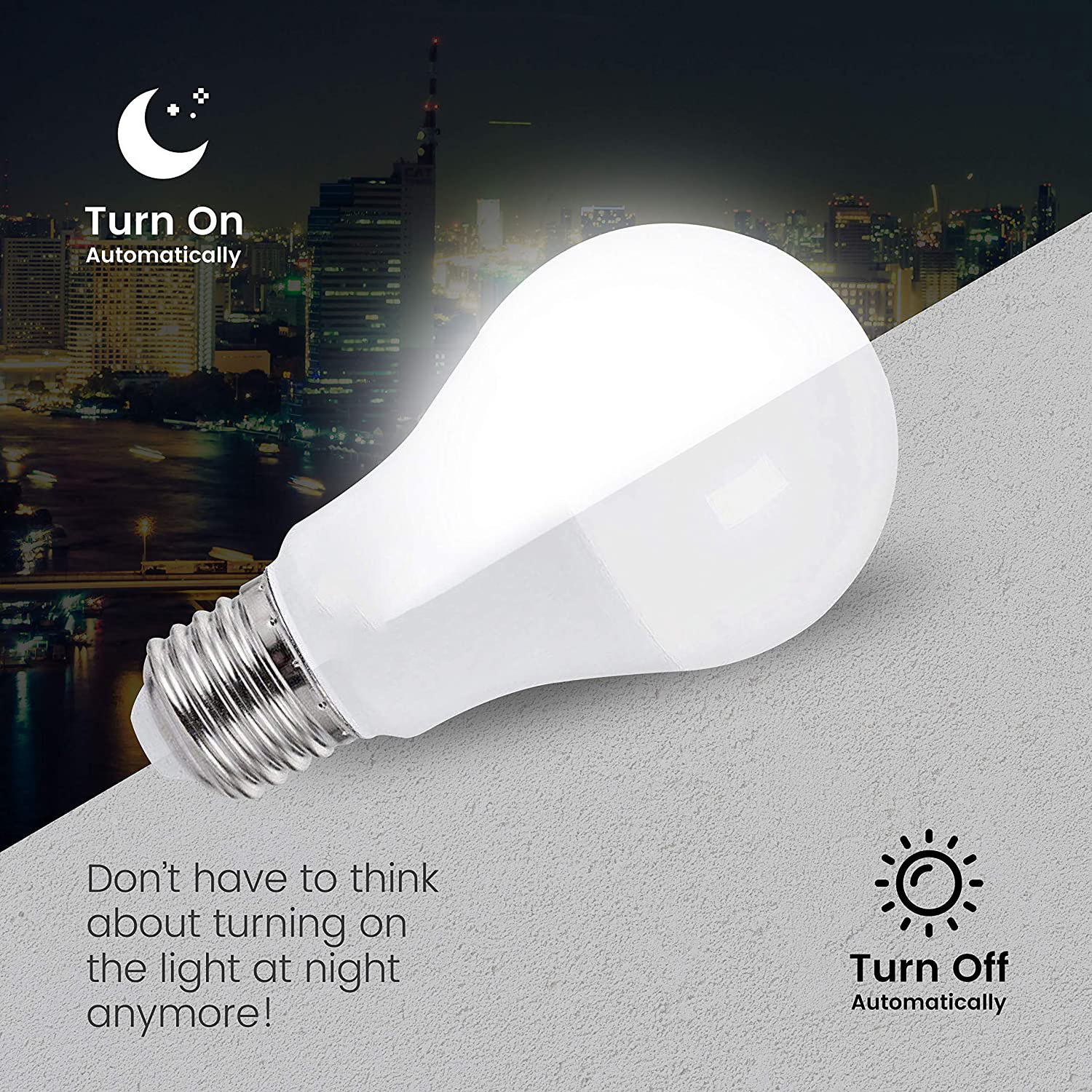 Dusk to Dawn Light Bulb 8W Smart Sensor Light Bulbs Super Bright E26 Automatic On/Off Security Lights Outdoor/Indoor