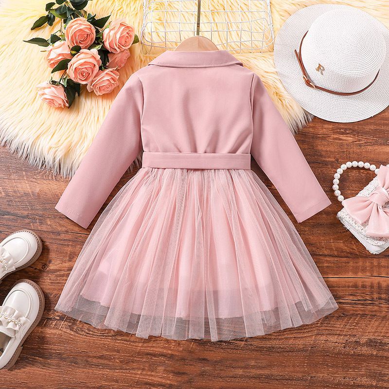 children's clothing new autumn fashionable V-neck long sleeved patchwork tulle princess dress girl's outfit for spring