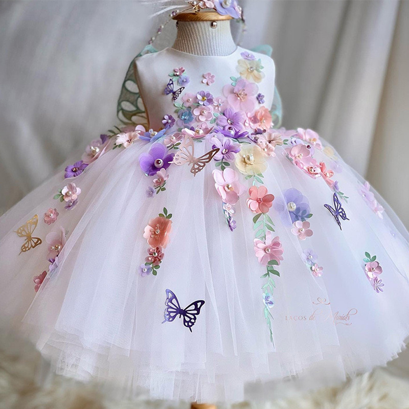 Popular Custom Made Wedding Applique Lace Tulle Princess Cheap Children Gowns Flower Girl Dresses