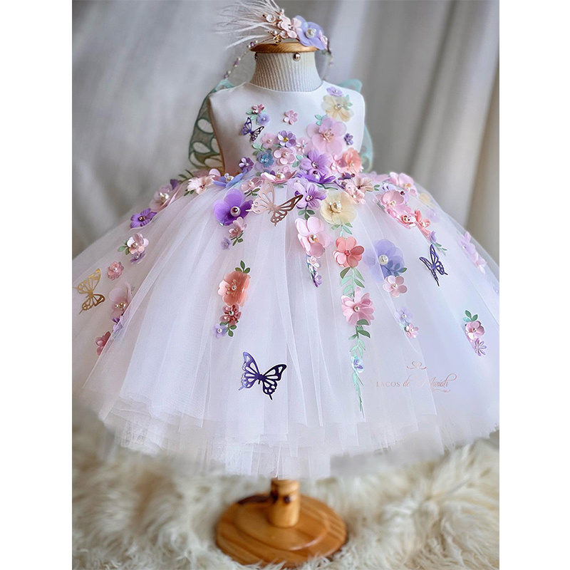 Popular Custom Made Wedding Applique Lace Tulle Princess Cheap Children Gowns Flower Girl Dresses