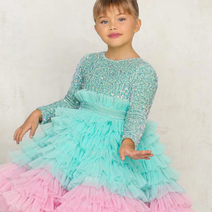 Elegant Girls Dresses Teen Girl Sequined Party Layered Dress Formal Ceremony Clothing Children Bridesmaid Summer Vestidos