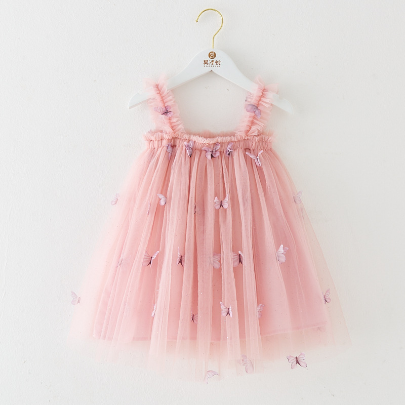 New children's skirt children's embroidered butterfly suspender skirt sweet princess mesh tutu skirt girl's dress