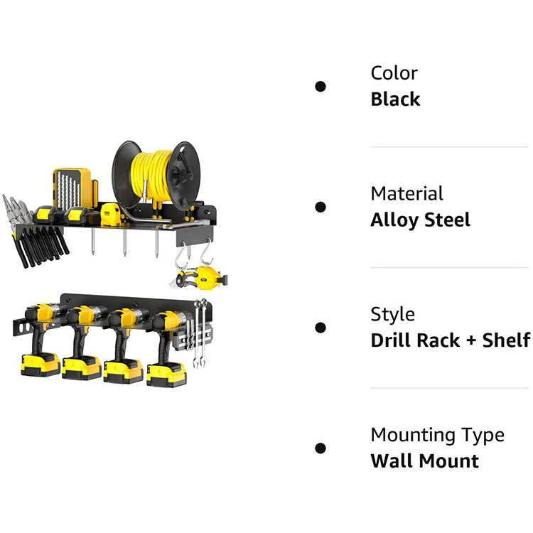 JH-Mech Metal Shelf Utility Racks Shelves for Garage Storage Pegboard Drill Holder Wall Mount  Power Tool Organizer Rack