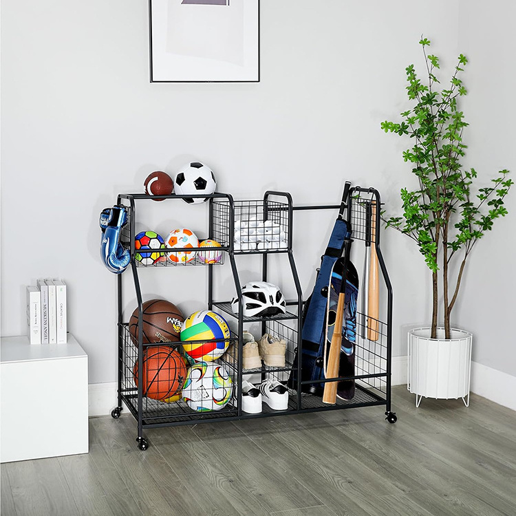 JH-Mech Garage Sports Equipment Organizer with Baskets Curved Shaped Design with Large Capacity Golf Bag Garage Storage Rack