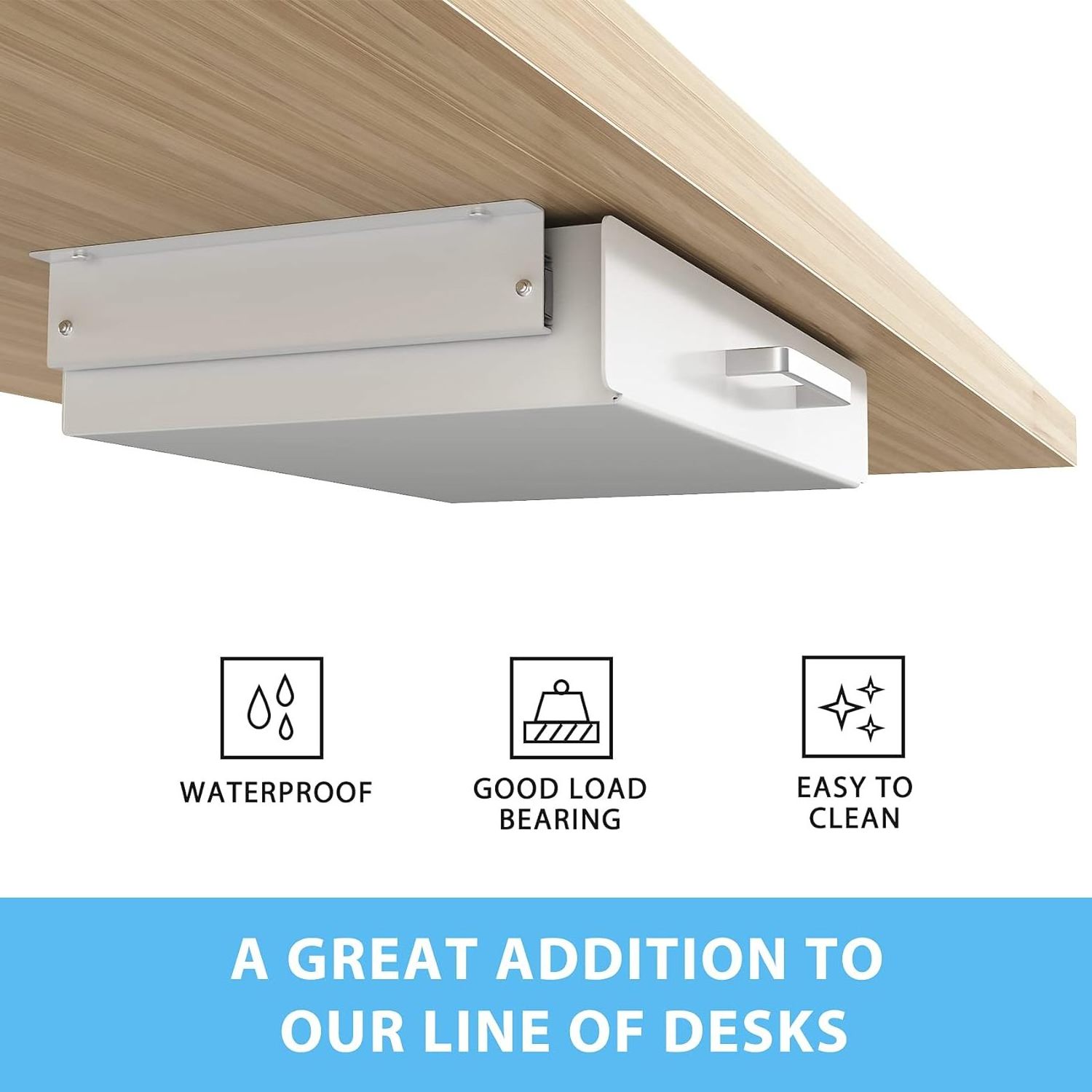 JH-Mech Hidden Desktop Storage  Drawer Easy Slide-Out White Durable Metal Under Desk Storage Drawer