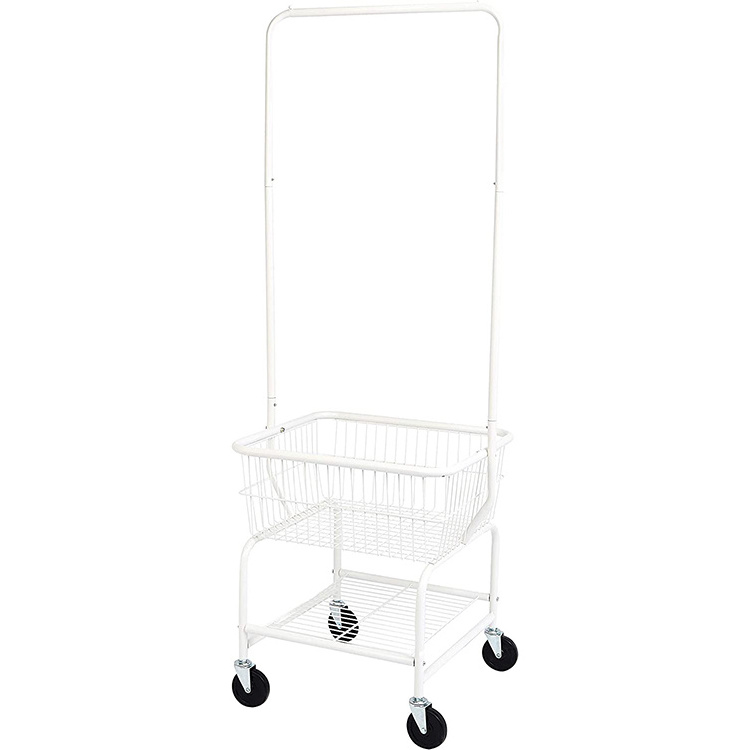 JH-Mech Laundry Basket Butler Cart with Wheels and Hanging Rack Durable Metal Powder Coated Rolling Laundry Cart