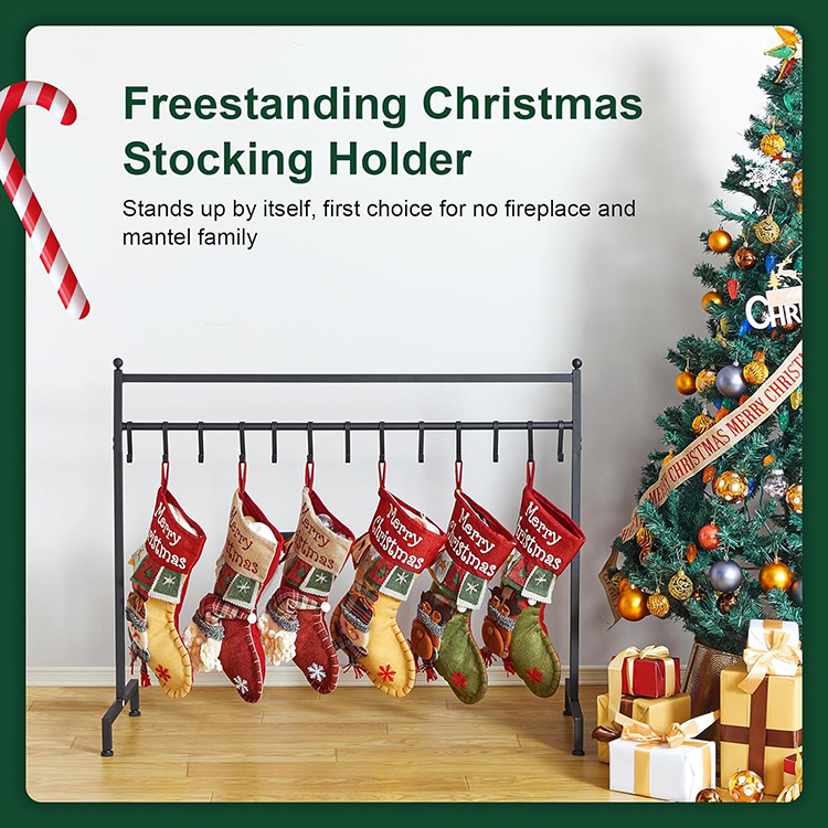 JH-Mech Stocking Rack with 12 Hooks Free Standing Heavy Duty Metal Tubes with Stable Base Christmas Stocking Holder Stand