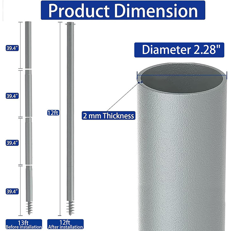 JH-Mech Sun Shade Pole Kit 12 Ft for Ground Soil Backyard Easy Installation Heavy Duty Sun Shade Sail Pole Kit