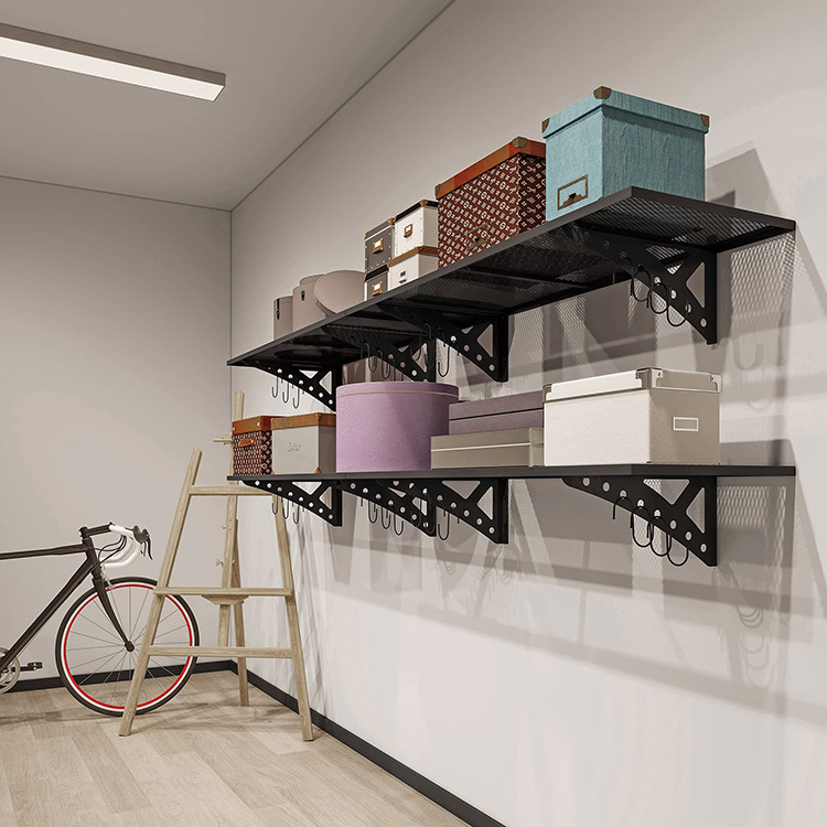 JH-Mech Custom Indoor Scratch Resistant Black Powder Coating Steel Wire Wall Shelf Garage Storage Rack Floating Shelves