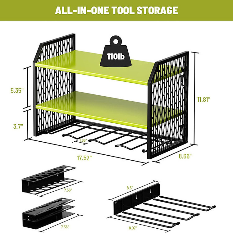 JH-Mech Removable Design Power Tool Storage Rack with 6 Drill Slot Heavy Duty Metal Power Tool Organizer Drill Holder Wall Mount