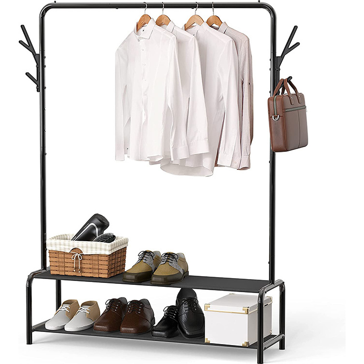 JH-Mech Garment Rack with Storage Shelves and Coat Hat Hanging Hooks Sturdy Metal construction Clothing Rack