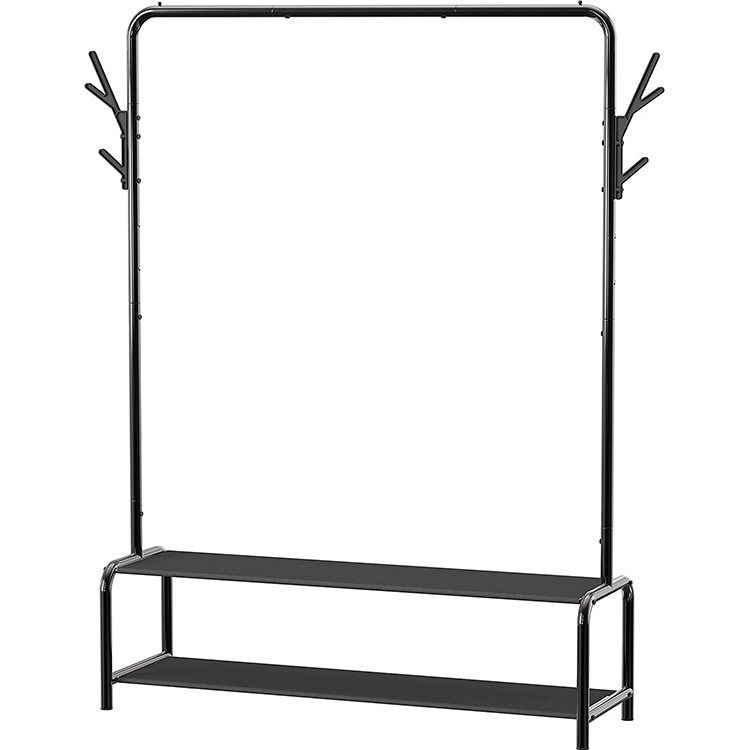 JH-Mech Garment Rack with Storage Shelves and Coat Hat Hanging Hooks Sturdy Metal construction Clothing Rack