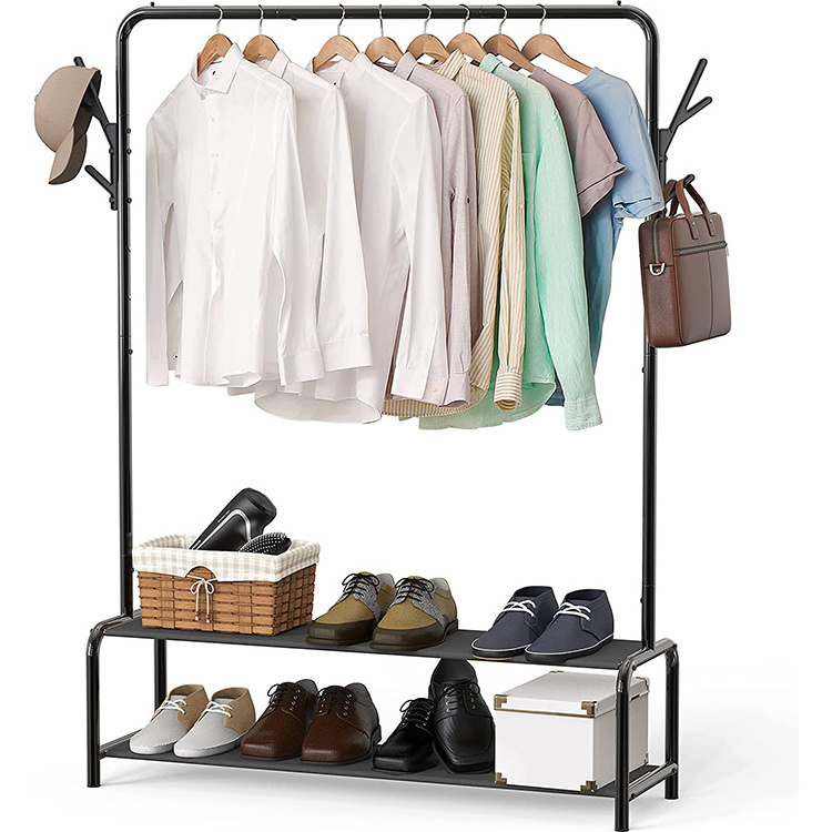 JH-Mech Garment Rack with Storage Shelves and Coat Hat Hanging Hooks Sturdy Metal construction Clothing Rack