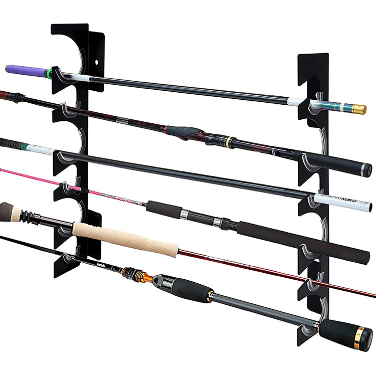 JH-Mech Fishing Pole Rack Holder Wall Storage Rack Holds up to 12 Rods Heavy Duty Metal Fishing Rod Display Rack