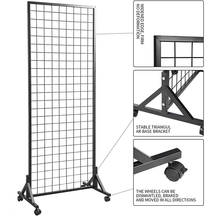 JH-Mech 2-Pack Grid Wall Panels Supermarket Shelves with T-Base Sturdy Floorstanding on Wheels Wire Grid Wall Panels