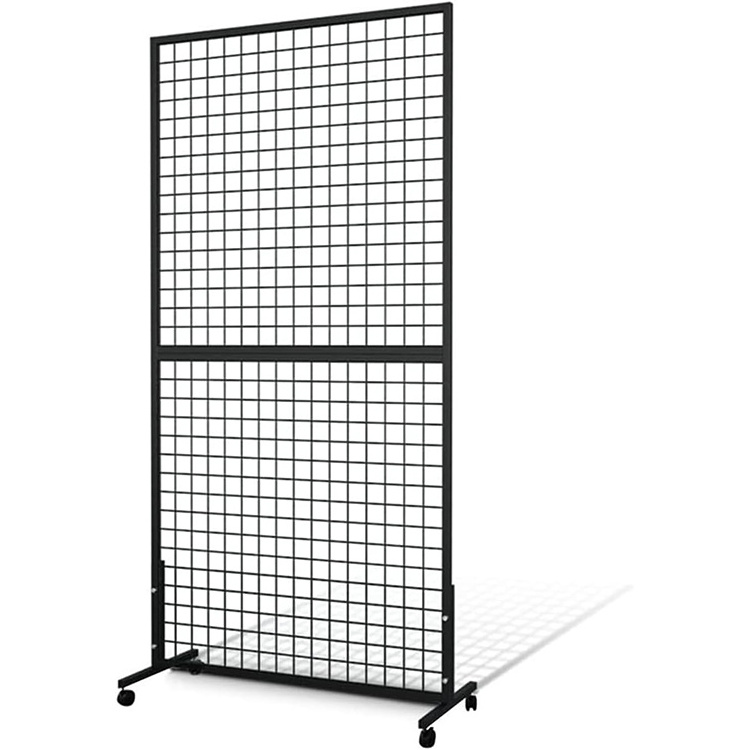 JH-Mech Grid Wall Panel Tower with T-Base Wheels Floorstanding Double Side Heavy Detachable Grid Wall Panels Supermarket Shelves