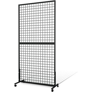 JH-Mech Grid Wall Panel Tower with T-Base Wheels Floorstanding Double Side Heavy Detachable Grid Wall Panels Supermarket Shelves