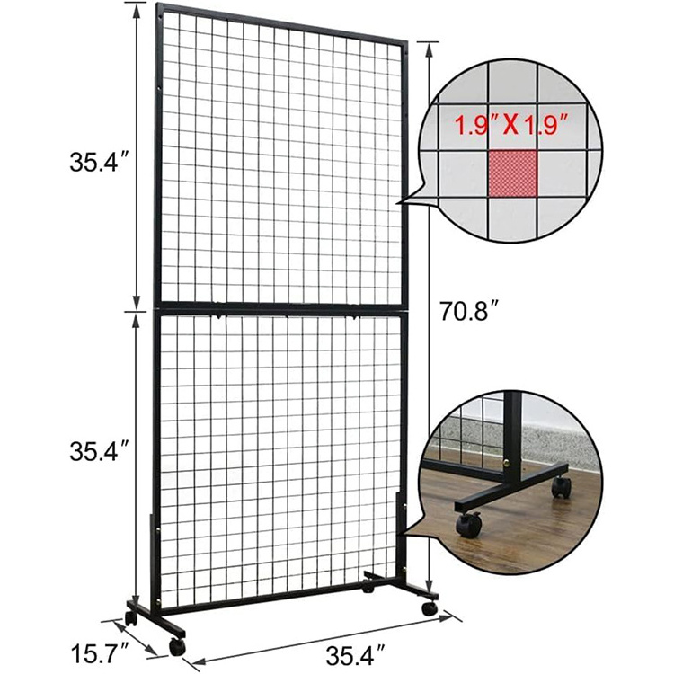 JH-Mech Grid Wall Panel Tower with T-Base Wheels Floorstanding Double Side Heavy Detachable Grid Wall Panels Supermarket Shelves