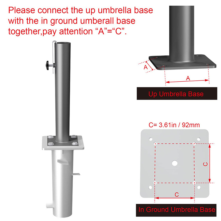 JH-Mech Umbrella Holder Universal Stand Multifunctional 2-Use Type for Parasol Patio Rustproof Steel In-ground Umbrella Base