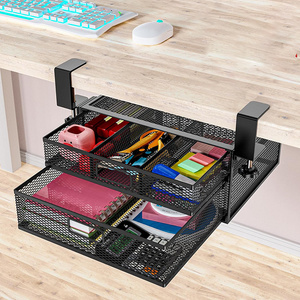 JH-Mech Under Desk Storage Drawer No Drill Container 2 Slide Out Cabinet Metal Drawer Under Desk for Home And Office