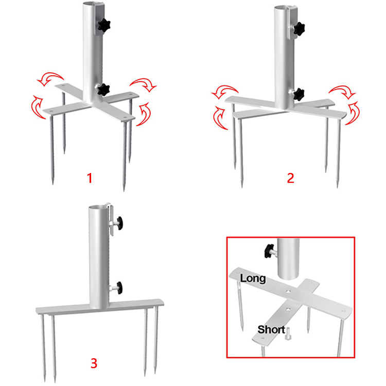 JH-Mech Patio Umbrella Steel Stand Beach Metal Ground Grass Holder Stands with 4 Forks Flag Pole Holder Umbrella Base