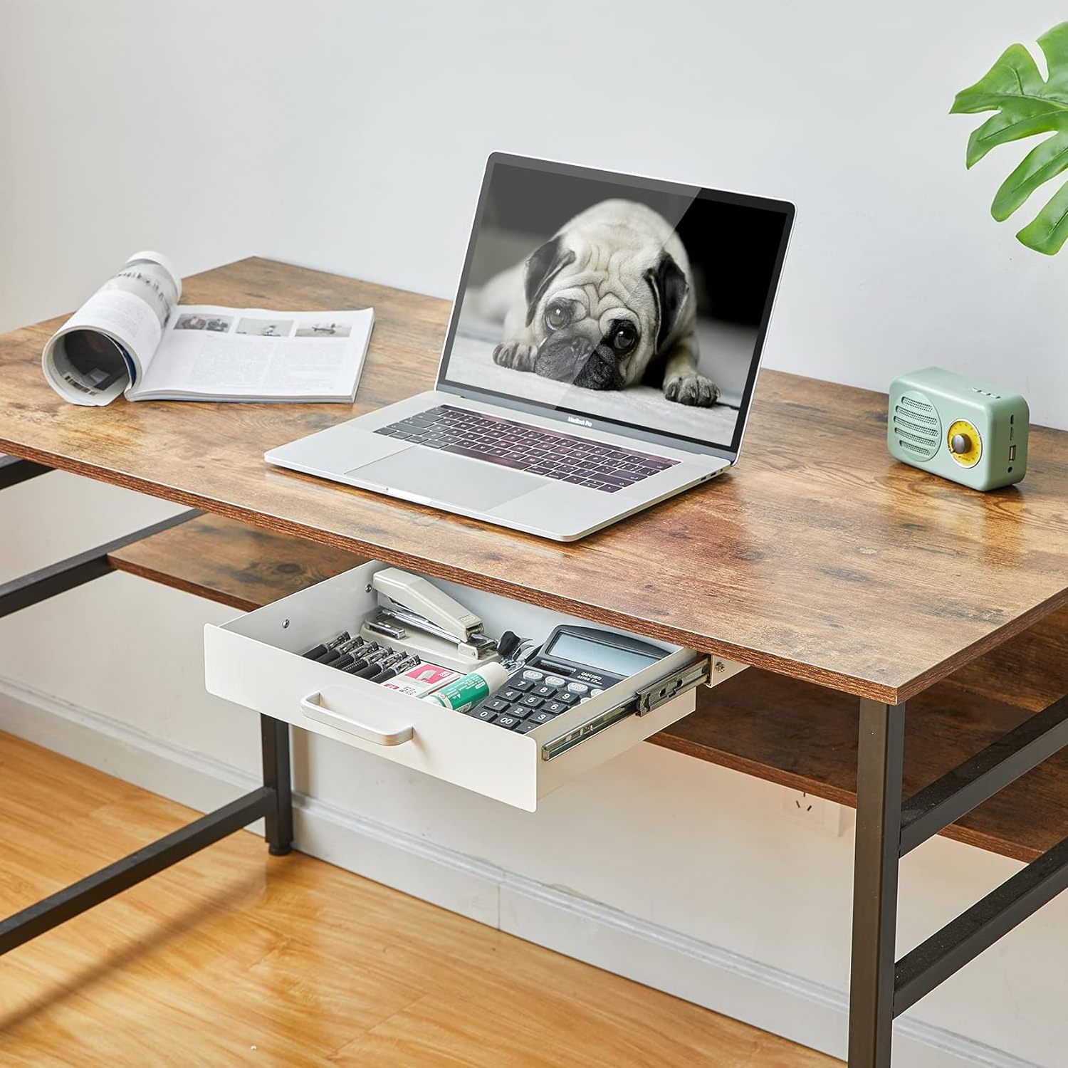 JH-Mech Hidden Desktop Storage  Drawer Easy Slide-Out White Durable Metal Under Desk Storage Drawer