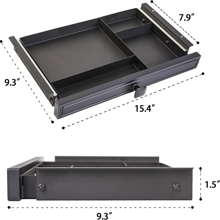 JH-Mech Under Desk Slide out Pencil Drawer Heavy Duty with Lock Storage Sliding Metal Under Desk Pull Out Drawer