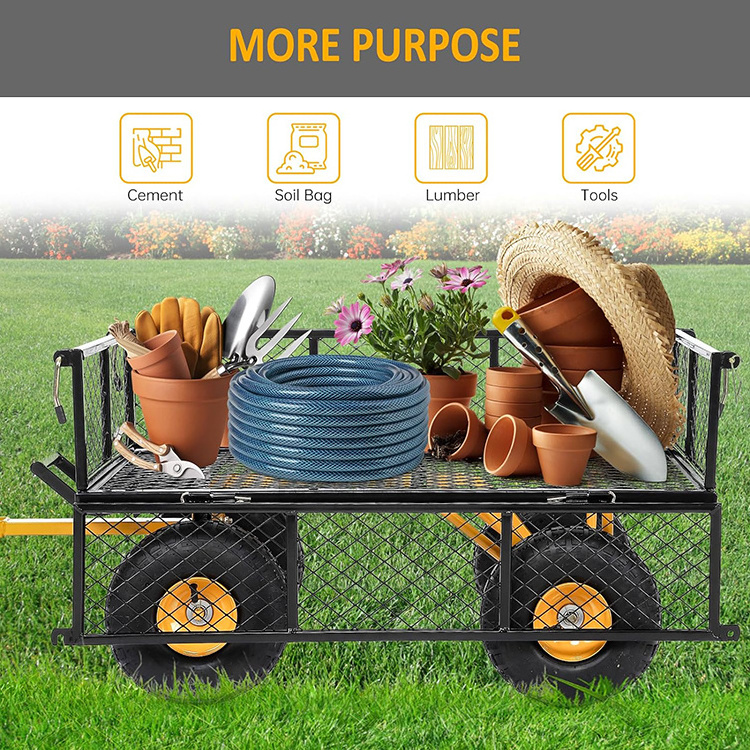 JH-Mech Garden Cart with Removable Mesh Sides and 180 Rotating Handle Steel Garden Cart Utility Wagon for Garden Farm Yard