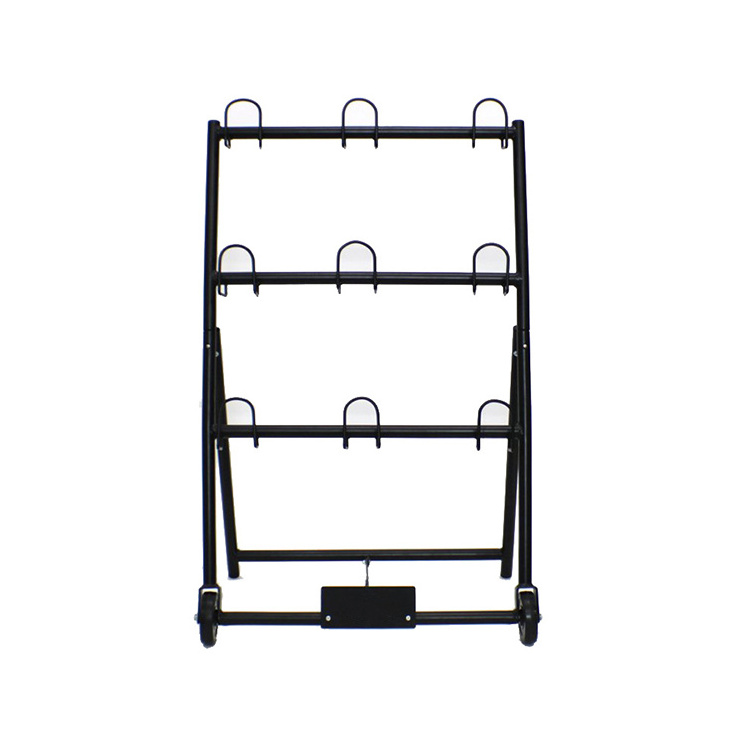 JH-Mech Golf Club Storage Stand With Two Wheels Free Standing Metal Helmet Stand for Headwear Wig Helmets Hats