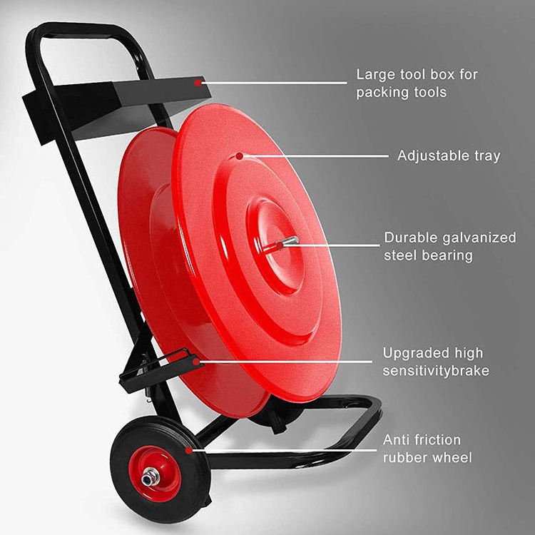 JH-Mech Reel Dispenser Strapping 500mm with Large Storage Tray Metal Strapping Cart for Cord PP PET