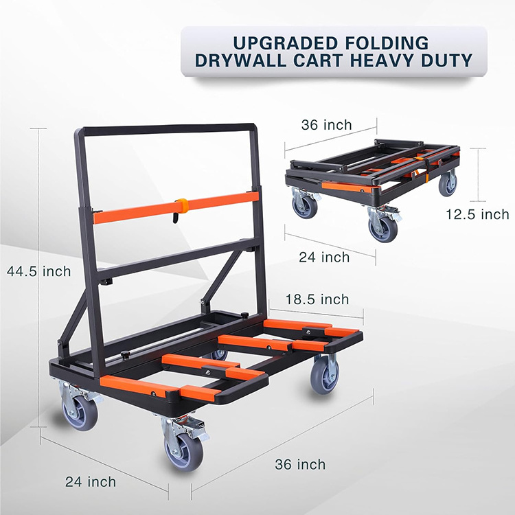 JH-Mech Panel Cart with Extended Large Deck Load 2200 lbs Capacity Easy Storage Metal Folding Drywall Dolly Cart