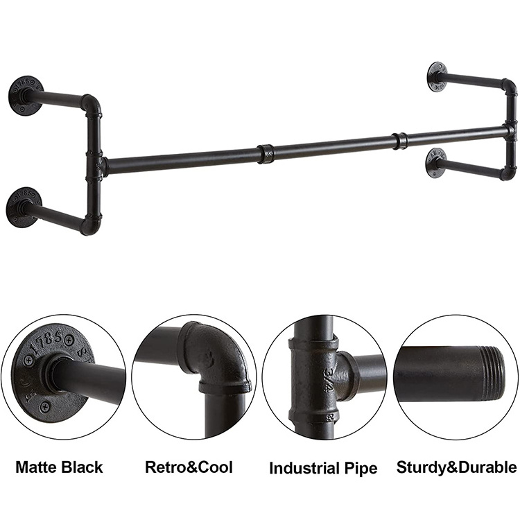 JH-Mech DIY Floating Hanger Pipe Decor 50 Inches Length Industrial Rustic Metal Pipe Clothing Rack