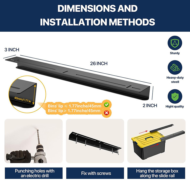 JH-Mech 4 Bins Overhead Tote Storage Rails Great Space Saver Steel Garage Ceiling Slide Rack for Utility Bins