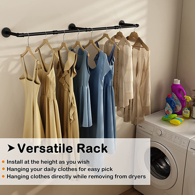 JH-Mech Garment Rack Space Saver Hanging Clothes Multi-Purpose Heavy Duty Detachable Industrial Pipe Clothing Rack Wall Mounted