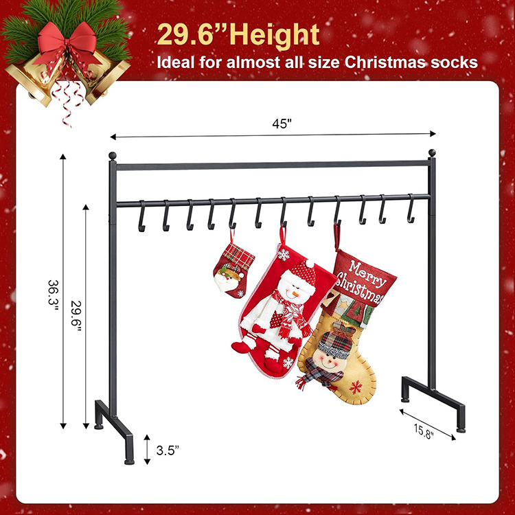 JH-Mech Stocking Rack with 12 Hooks Free Standing Heavy Duty Metal Tubes with Stable Base Christmas Stocking Holder Stand