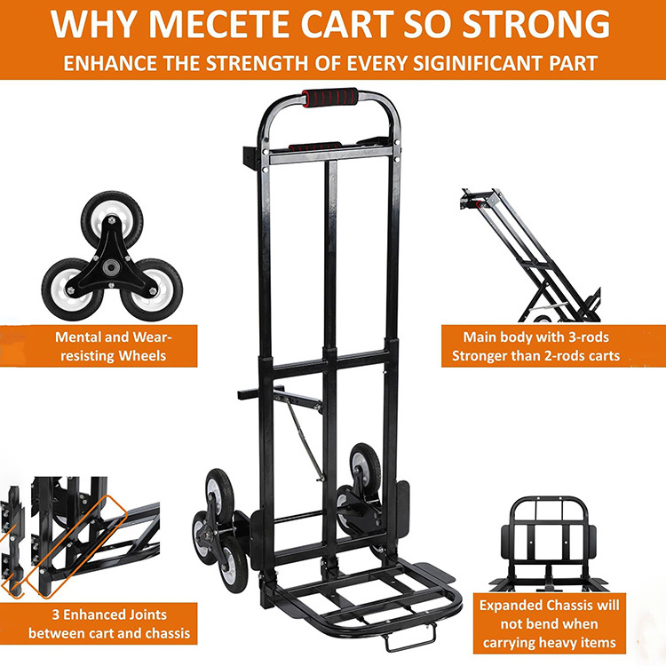 JH-Mech Folding Hand Truck Wide Application Heavy Duty Frame Enhanced Stair Climbing Cart Moving Dolly Hand Truck Trolley